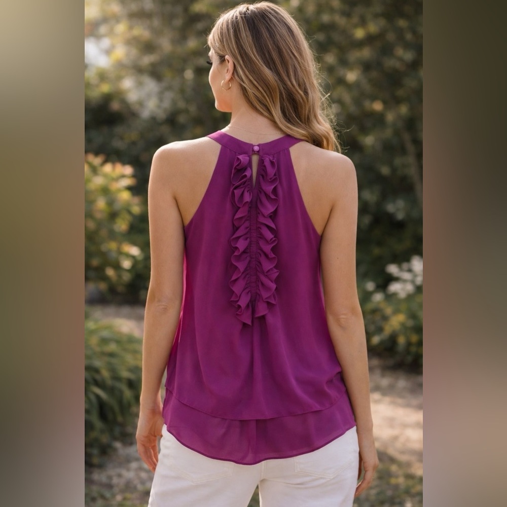 Naked Zebra Magenta Ruffle Back Sleeveless Blouse Size S Flowy Tank Top